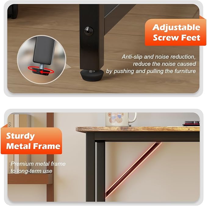 Bigacc Computer Desk Office Desk with Metal Frame Adjustable Feet | Water-Resistant Scratchproof Surface | Sturdy Writing Table for Home Office or Study (Vintage 47 Inch)