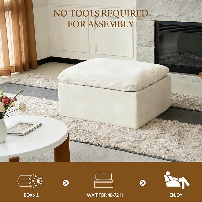 ANONER Modular Sectional Sofa Foot Rest for Couch Modern Cloud Couches Ottoman Upholstered Boneless Couch Foot Stool for Living Room Movable No Assembly Required Ottoman Beige | Premium Chenille
