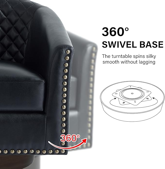 Swivel Barrel Accent Chair Comfy Modern Upholstered Round Faux Leather Arm Chair for Living Room Bedroom（Black Set of 4