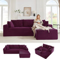 103 Cloud Sectional Couch with L-Shape Chaise Modern Minimalist Modular Sectional Sofa Fluffy Corduroy Upholstered Couches for Living Room No Assembly Required (Purple Right Facing Chaise)