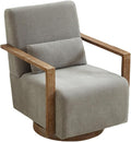 Swivel Modern Upholstered Accent Chair with Solid Wood Armrests and 360 Degree Comfy Lounge Reading Chair Side Armchair for Hotel Bedroom Living Room Office and Nursery Room (Gray)