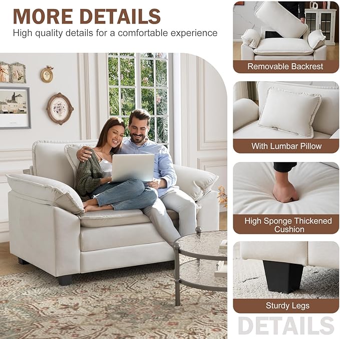 CDCASA Oversized Accent Chair Velvet Comfy Cloud Chair with Large Seat and Upholstered Armrests Modern Extra Wide Armchair Reading Chairs for Bedroom Living Room Office Beige