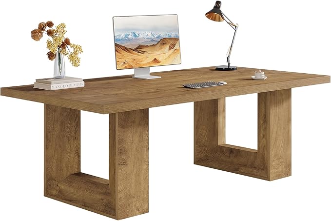 Tribesigns Home Office Desk 62.99 Large Farmhouse Executive Desk Computer Table for Office Conference Room Study Room (Walnut)