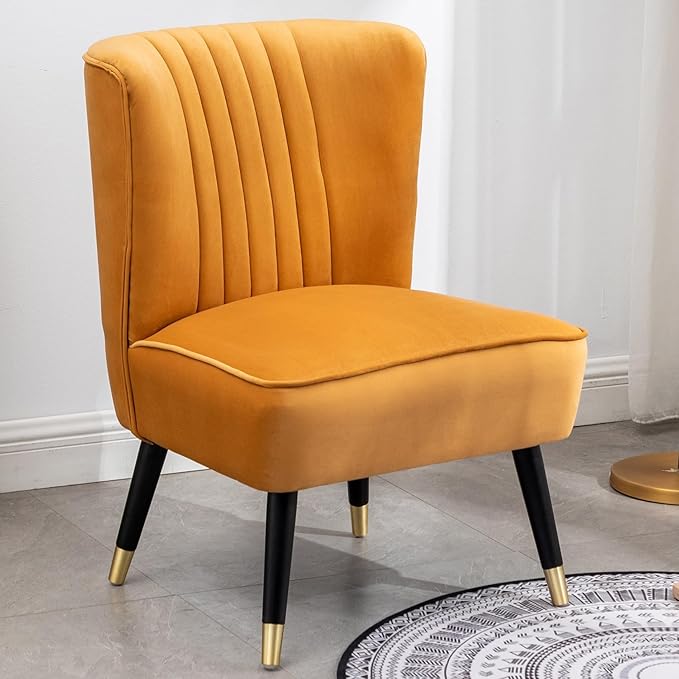 Modern Velvet Accent Chairs Reading Chair Cozy Curved Wingback Leisure Chair Upholstered Single Sofa Chair for Living Room Dining Room Bedroom Dressing Table Office (Gold)