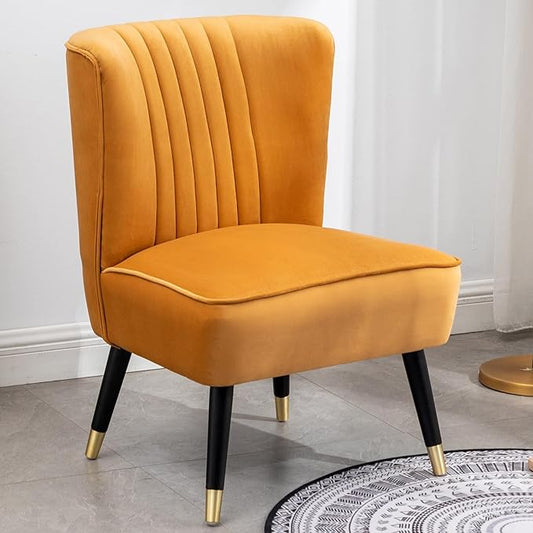 Modern Velvet Accent Chairs Reading Chair Cozy Curved Wingback Leisure Chair Upholstered Single Sofa Chair for Living Room Dining Room Bedroom Dressing Table Office (Gold)