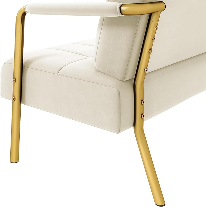 Yaheetech 30 W Accent Chair Velvet Oversized Armchair Living Room Chair with Golden Frame &amp Cozy Pillow for Living Room Bedroom Office Beige