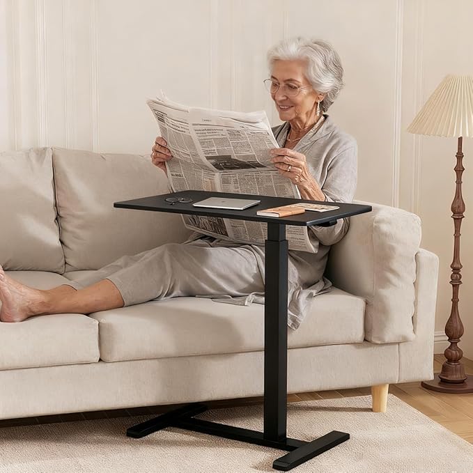 Mobile Overbed Standing Desk with WheelsRolling Desk Adjustable HeightPneumatic Laptop Side Table for CouchHomeOfficeSmall Sit Stand Computer Workstation CartBlack