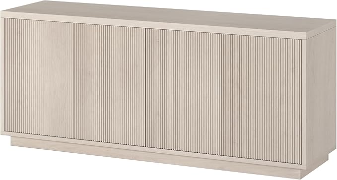 Henn&ampHart Fluted TV Stand for TVs up to 65 with 2 Concealed Ribbed Storage Cabinets and Adjustable Shelves for Living Room Family Room or Office Beech White