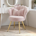 Plush Sherpa Accent Chair with Gold Metal Legs Fluffy Vanity Chair for Makeup Room Upholstered Guest Chair for Living Room for Bedroom Pink