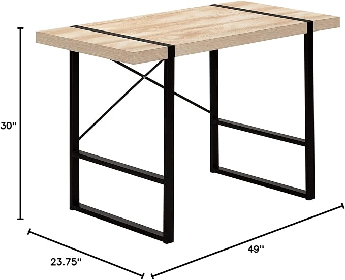 Monarch Specialties 7658 Computer Desk Home Office Laptop 48 L Work Metal Laminate Natural Black Contemporary Modern Desk-48 49 L x 23.75 W x 30 H