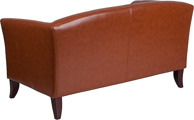 EMMA + OLIVER Cognac LeatherSoft Loveseat with Cherry Wood Feet