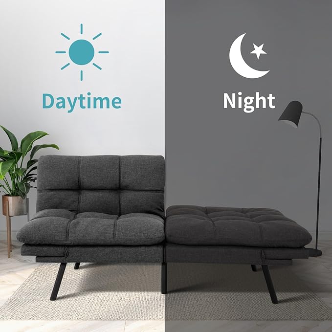 MUUEGM 71 Futon Sofa Bed Comfortable Memory Foam Futons Sofa with Adjustable Backrest &amp Armrests Convertible Loveseat Futon Bed for Compact Living Room Apartment Office Medium Grey