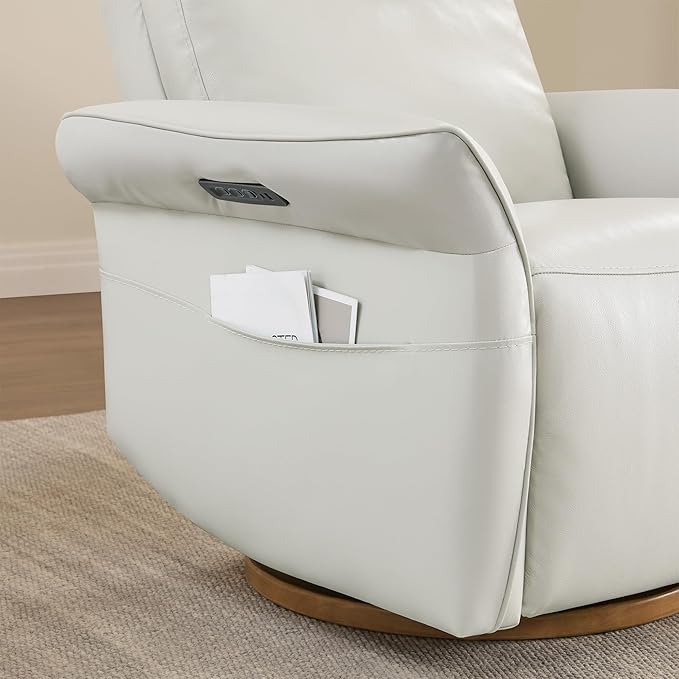 CHITA Genuine Leather Power Recliner Chair Electric Triple-Motor Swivel Glider Nursery Rocking Chair with Adjustable Power Headrest and Lumbar Support GREENGARD Gold Certified Creamy Grey