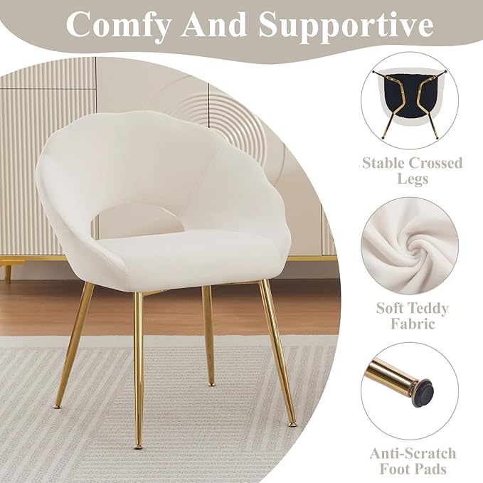 Modern Dining Chairs Set of 2 Living Room Chairs with Gold Metal LegsVelvet Vanity Chair Waiting Room Chairs Accent Chair for Makeup Room Dressing Room Bedroom Home Office Beige