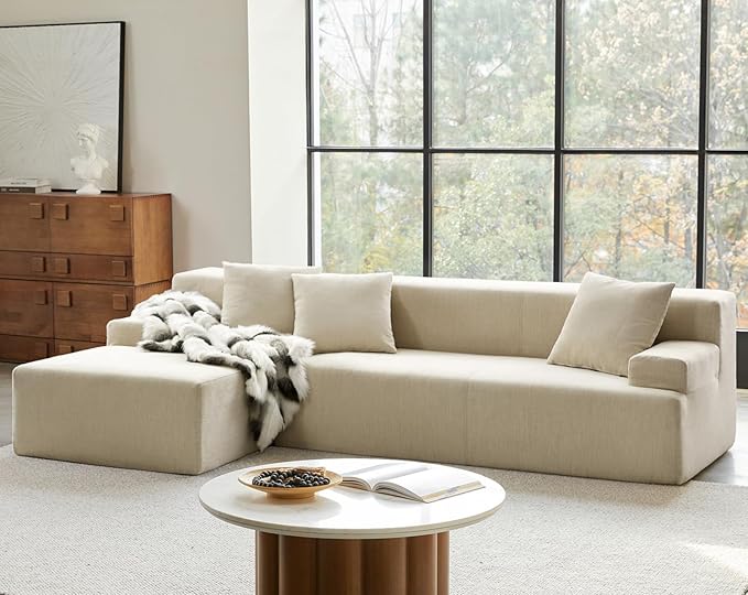EcoHarbor Living 111 2-Piece Sectional Couch with L-Shape Chaise Modular Cloud Sofa with Deep Seat No Assembly Required Oversized Modern Upholstered Couches for Living Room Apartment Lounge Beige