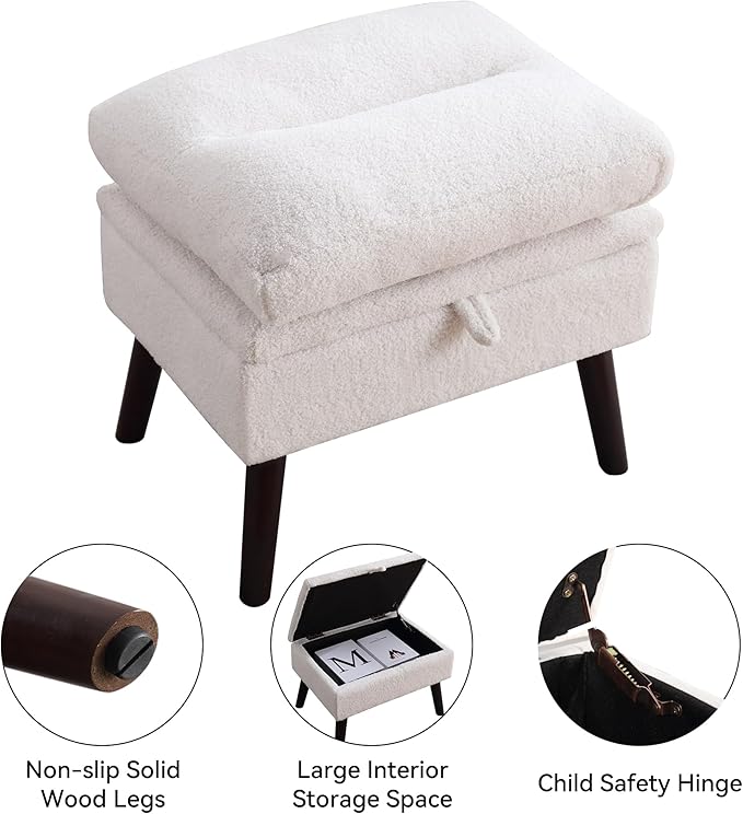 Accent Chair with Ottoman Set Comfy Reading Chair and Ottoman Modern Oversized Lounge Armchair with Adjustable Backrest for Living Room Bedroom Teddy White