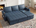 Fadware 89” L Shape Sofa Sleeper Sectional Sofa Bed with Hidden Storage&amp Side Pocket Anti-scratch Faux Leather Couch Bed with ChargePort&amp CupHolder Modern Piano Design Pull Out Couch for Li