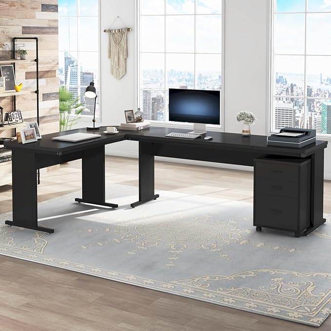 Tribesigns L-Shaped Executive Desk with File Cabinet 83 Inch Large Corner Computer Desk with Drawers Industrial Business Furniture Work Desk for Home Office (Black)