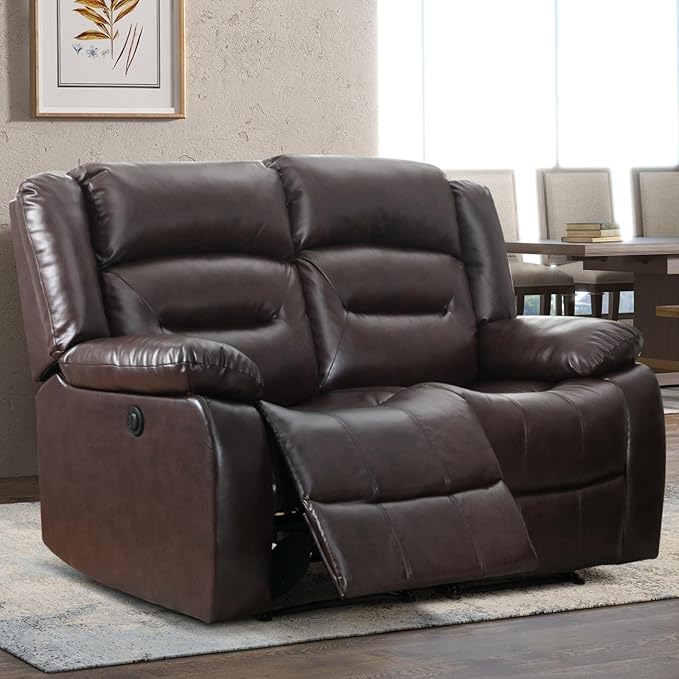 EBELLO Faux Leather Power Loveseat Recliner Electric Reclining Sofa Chair Overstuffed Comfortable Armrest Couch Set for Living Room Bedroom Furniture Meeting Room Brown(Loveseat)