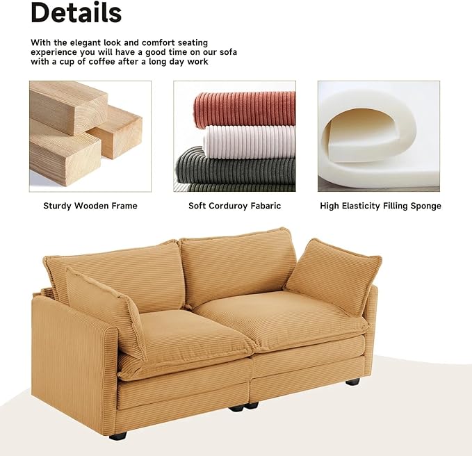 78 Loveseat Sofa for Living Room Modern 2 Seater Corduroy Sofa Couch for Bedroom OfficeYellow