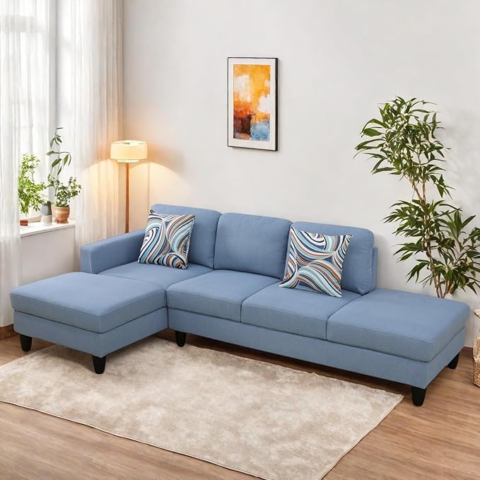 Sectional Sofas for Living Room Furniture Sets 4-Seat Modular Sectional Sofa with Armrests High Elastic Sponge Filled L Shaped Couch for Apartment Blue