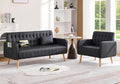 Black Leather Loveseat and Accent Chair Small Couch w/USB Charging &amp Pockets Mid Century Modern Tufted Love Seat and Chair Set Mini Office Sofa for Living Room Apartment