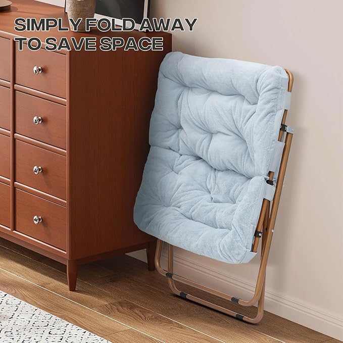 Cozy Saucer Chair Living Room Chair Faux Fur Soft Thick Padded Folding Chair Comfortable Square Moon Chair for Living Room Bedroom Reading Nook Modern Style 2 Pack Light Blue