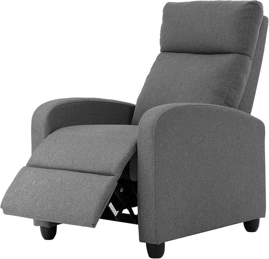 PayLessHere Recliner Chair Single Reclining Sofa Home Theater Seating with Lumbar Support and Padded Backrest for Living Room and Bedroom (Fabric Grey)