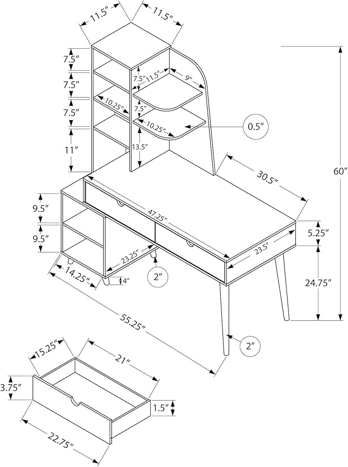 Computer Desk Home Office Laptop Storage Drawers 55 l Work Brown Laminate Solid Wood Legs Transitional