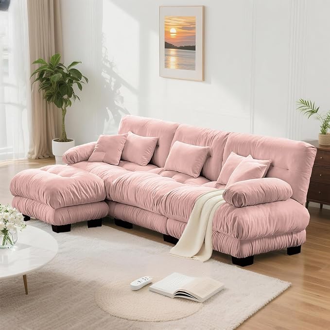 SoarFlash Velvet Sectional Middle Position Sofa Pink