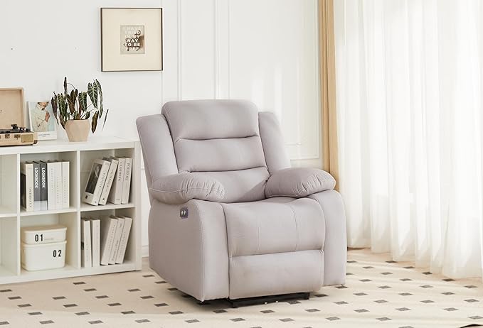 Power Recliner Chair Recliner for Adults Upholstered Soft Fabric Reclining Sofa Chair for Living Room (Gray)
