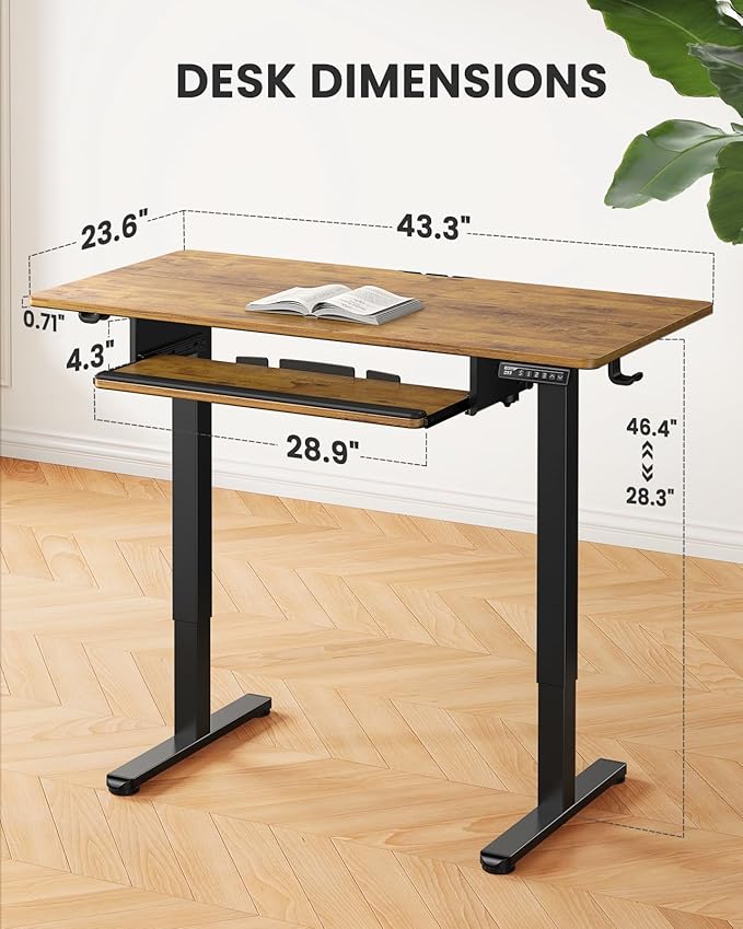 ErGear Electric Standing Desk with Keyboard Tray 44x24 Inches Adjustable Height Sit Stand Up Desk Home Office Desk Computer Workstation Vintage Brown
