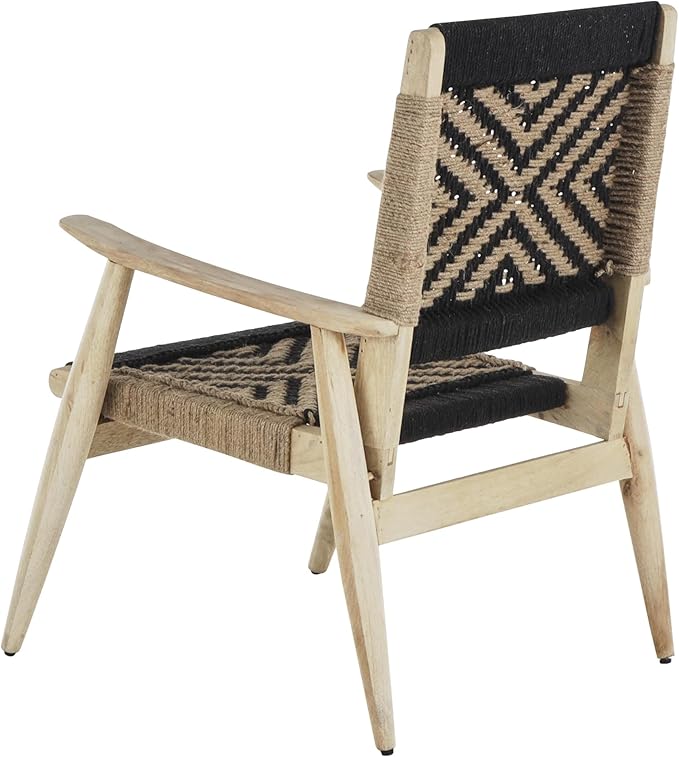 Deco 79 Jute Rope Handmade Living Room Accent Chair Side Chair with Brown Mango Wood Frame Corner Chair 25 x 24 x 33 Black