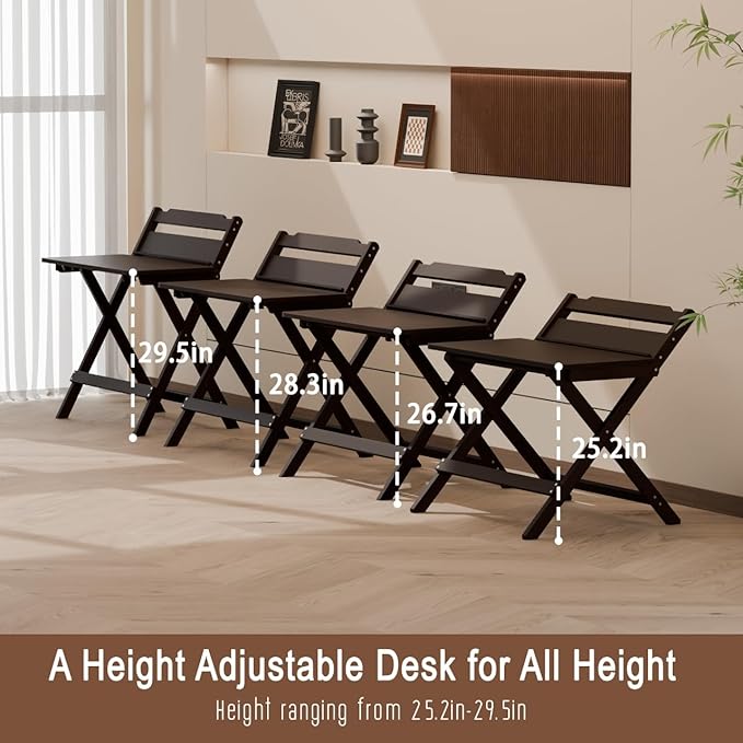 Bamboo Foldable Desk 31 Portable Oversized Desk with 3 Adjustable Heights Home Office Computer Desk with Reading Shelf Perfect Furniture for Living Room &amp Bedroom No Assembly (Walnut)