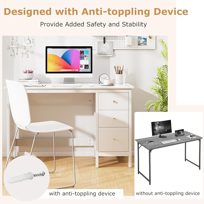 NAFORT 2-Drawer Computer Desk Modern Home Office Desk with Storage &amp Spacious Desktop Compact Writing Study Desk for Bedroom Small Spaces Multipurpose Workstation White