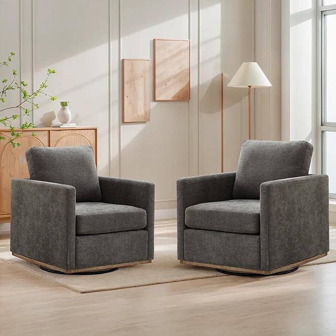 Mlmh &amp Kngwa 30.7 Swivel Accent Chair Set of 2 for Living Room Mid Century Modern Armchair Reading Chairs for BedroomChenilleCharcoal