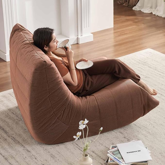 Modern Living Room Adult Bean Bag Floor Sofa Super Soft and Comfortable Memory Foam Lazy Sofa Togo Recliner Furniture Suitable for Balcony Bedroom Fireside Chair (Orange)