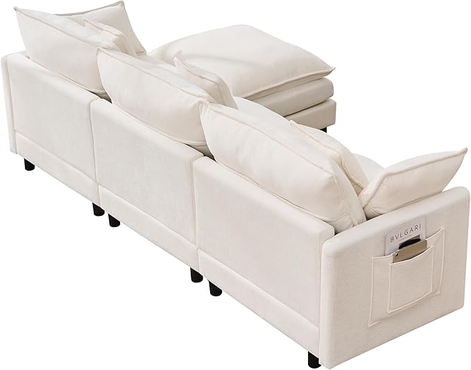 KEIKI 101.9 Modular Sectional Sofa with Movable Ottoman 3 Seat Modern Sofa Set L-Shape Sectional Couches for Living Room Apartment Beige
