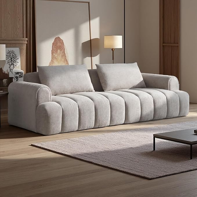 Modern Couch Sofa for Living Room Oversized Sectional Sofa 4-Seater Comfy Teddy Velvet Upholstered Couch Lounge Sofa for Apartment Small Space Beige Sofa Couch
