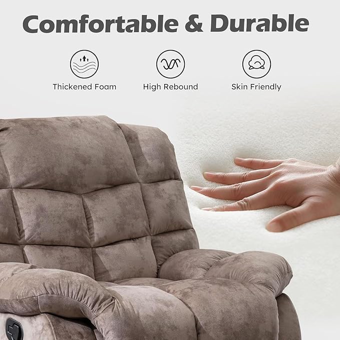 EBELLO Manual Recliner Chair Overstuffed Reclining Sofa with Soft Padded Headrest and Armrest Soft Fabric Single Couch for Living Room Light Brown