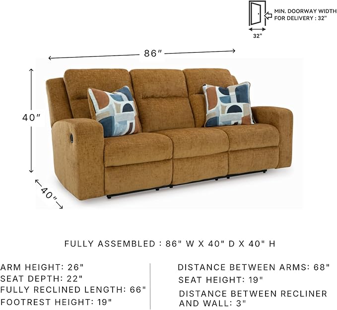 Signature Design by Ashley Kanlow Contemporary Manual Reclining Sofa with 2 Accent Pillows Light Brown