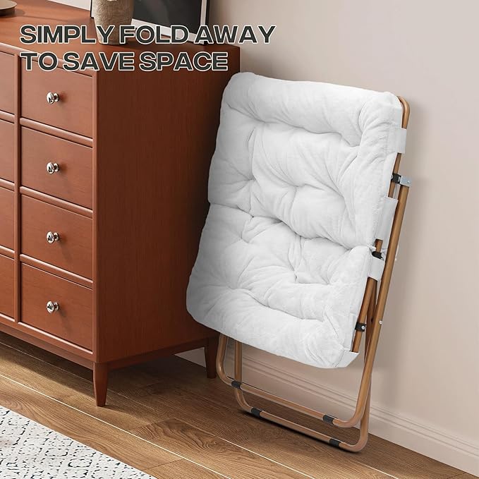 Cozy Saucer Chair Living Room Chair Faux Fur Soft Thick Padded Folding Chair Comfortable Square Moon Chair for Living Room Bedroom Reading Nook Modern Style 2 Pack White
