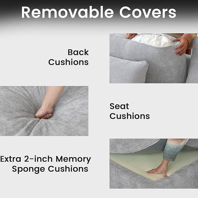 JACH Cloud Sectional Couches for Living Room Modern Convertible Modular Couch Love Seat Sofas Sofa Covers Removable Comfy Sectional Couch for Living Room Apartment (Light Grey)