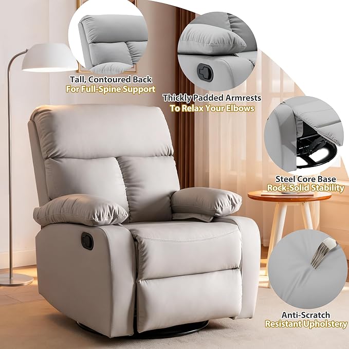 Swivel Rocker Recliner Rocking Chair Nursery Small Rocker Recliners for Small Spaces Living Room Bedroom Nursery RV Light Grey
