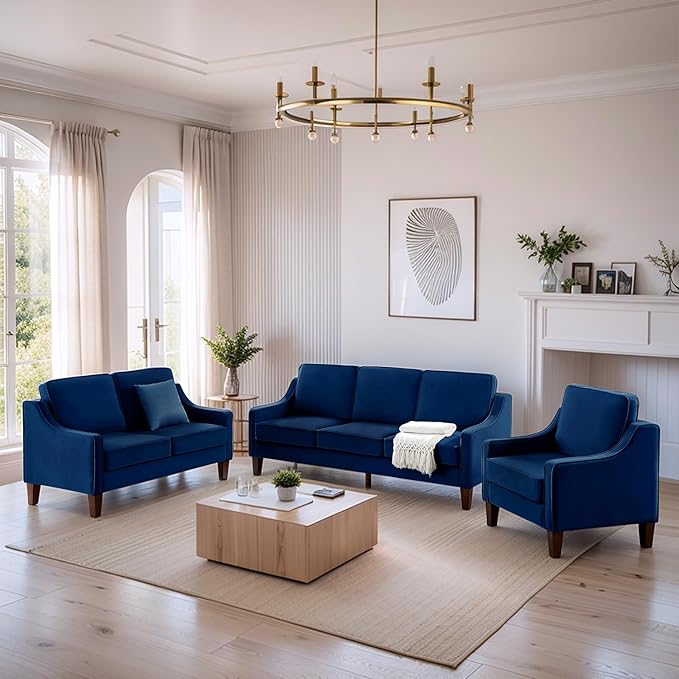 51 inch Velvet Modern Loveseat Sofa CouchComfy Mid-Century Vintage Loveseat with Curve Armrest for Living RoomBedroomApartmentStudioNavy Blue