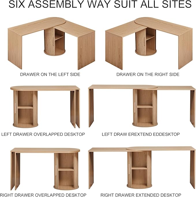 Home Office Desk L Shaped 51-Inch Small Space Modern Office Computer PC Desk with Storage File Cabinet and Reversible Tabletop Corner Work Table for ExecutiveStudyWriting - Natural