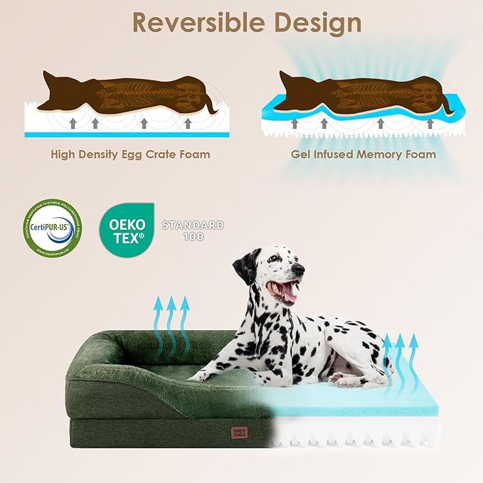 EHEYCIGA Orthopedic XXL Dog Bed for Large Sized Dog 52x41x8 Inch Extra Large Memory Foam Dog Couch Bed with Sides Waterproof Liner &amp Washable Removable Cover Bolster Pet Sofa Dark Green