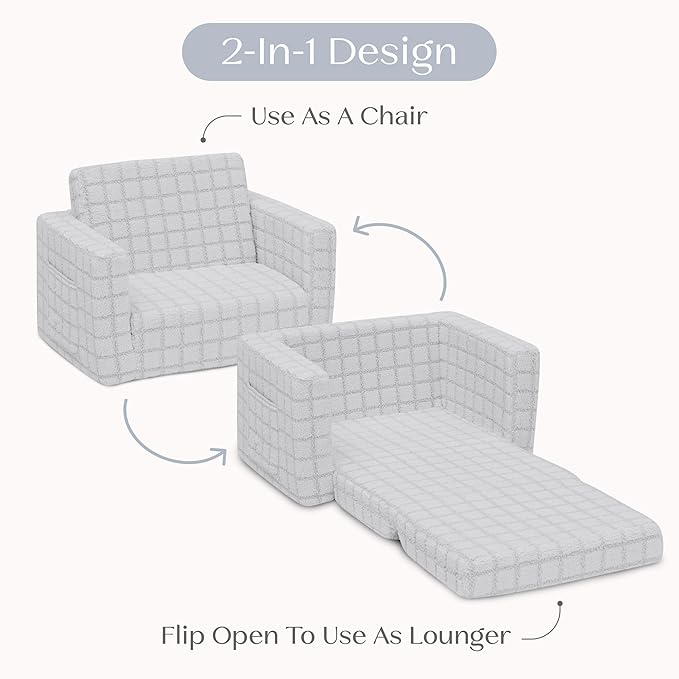 Delta Children Checkered Cozee Flip-Out Chair Grey