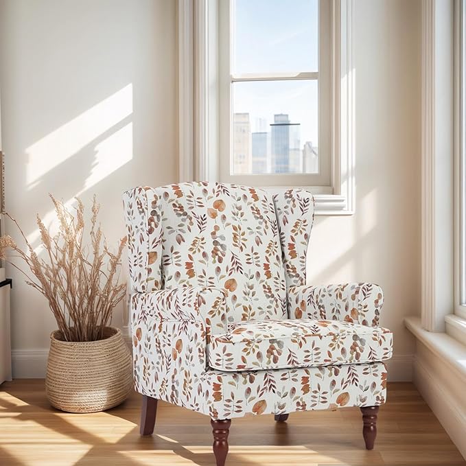Chifee &amp Vingol Wingback Chair High Back Armchair Upholstered Living Room Chairs Comfy Single Sofa ChairBrown