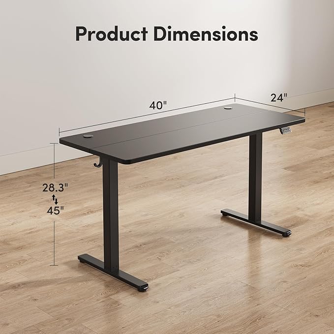 FEZIBO Electric Standing Desk Adjustable Height 40 x 24 Inch Sit and Stand Desk Home Office Desk Ergonomic Workstation Computer Desk Black